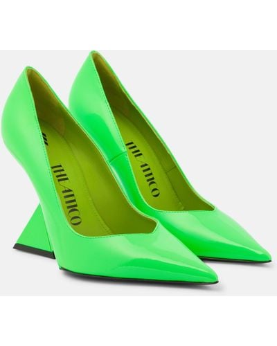 The Attico Cheope Patent Leather Wedge Pumps - Green