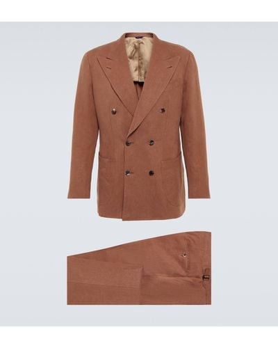 Thom Sweeney Double-breasted Linen Suit - Brown