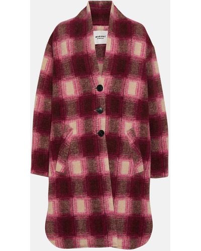 Isabel Marant Gabriel Checked Wool-blend Coat - Red