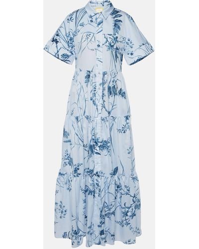 Erdem Tiered Floral-print Cotton-voile Midi Shirt Dress - Blue