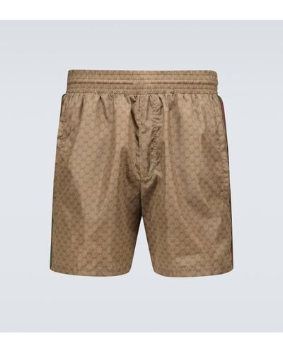 Gucci Mens Camel, Ebony, Mix GG-pattern Drawstring-waistband Swim Shorts 38 - Natural