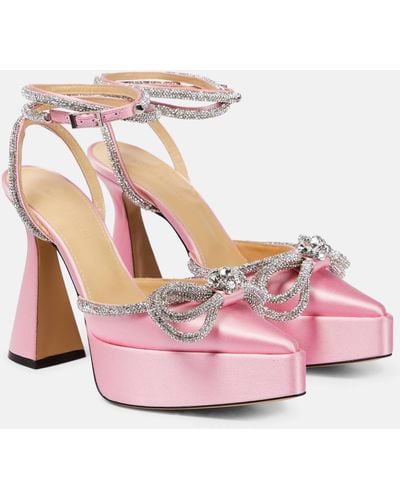 Mach & Mach Double Bow 140 Crystal Satin Pumps - Pink