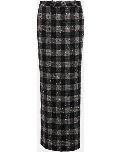 Alessandra Rich Checked Lurex Wool Maxi Skirt - Black