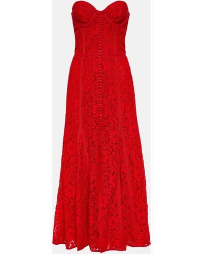 Costarellos Sharie Bustier Lace Midi Dress - Red