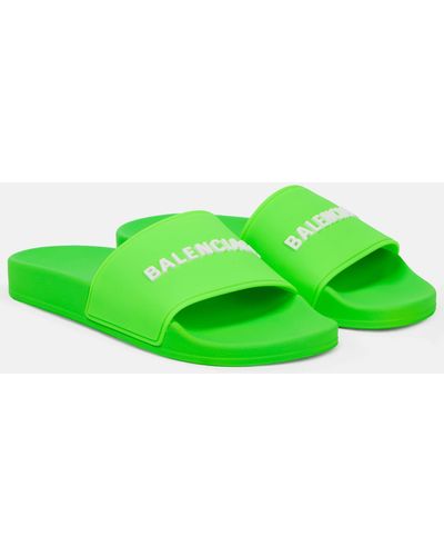 Balenciaga Logo Rubber Slides - Green