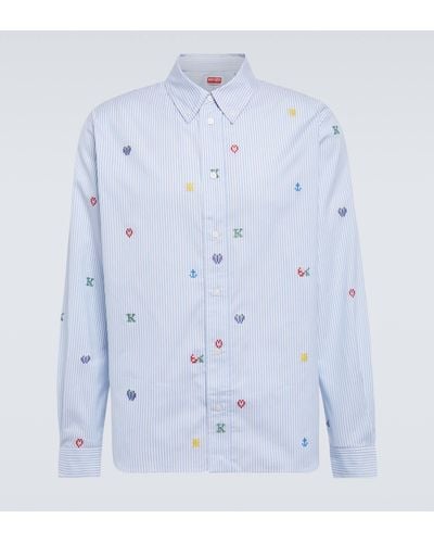 KENZO Pixel Striped Cotton Shirt - Blue