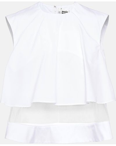 Noir Kei Ninomiya Mesh-trimmed Cotton Top - White
