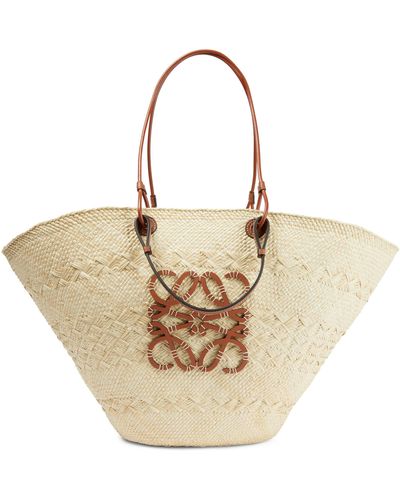 Loewe X Paula's Ibiza Anagram Large Iraca Palm And Leather Basket Bag - Natural