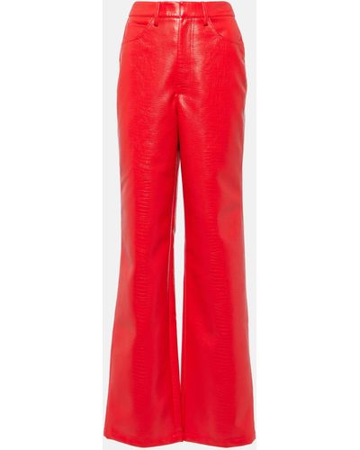 ROTATE BIRGER CHRISTENSEN Croc-effect Faux Leather Straight Pants - Red