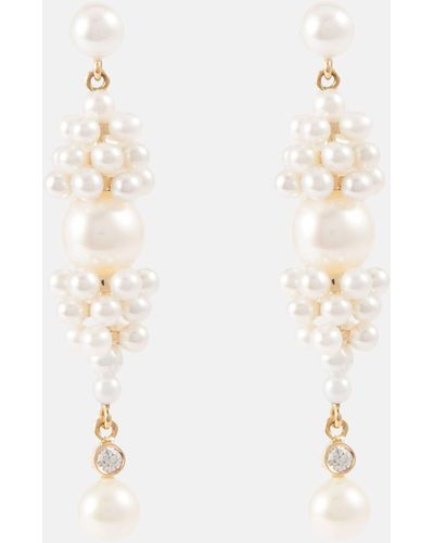 Sophie Bille Brahe Reve De Diamant 14kt Gold Earrings With Diamonds And Pearls - White