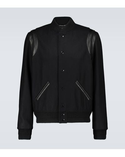 Saint Laurent Leather-trimmed Wool Bomber Jacket - Black