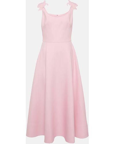 Valentino Floral-applique Wool And Silk Midi Dress - Pink