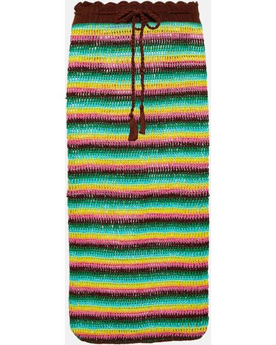 Anna Kosturova Striped Crochet Cotton Midi Skirt - Green