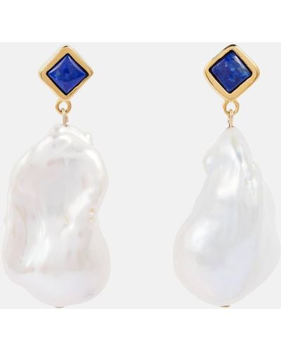 Sophie Buhai Mer Large 18kt Gold Earrings With Lapis And Baroque Pearls - White