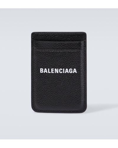 Balenciaga Cash Leather Phone Card Holder - Black