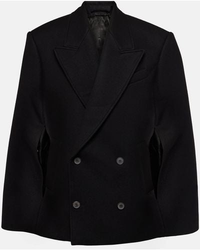Wardrobe NYC Double-breasted Cropped Virgin Wool Cape - Black