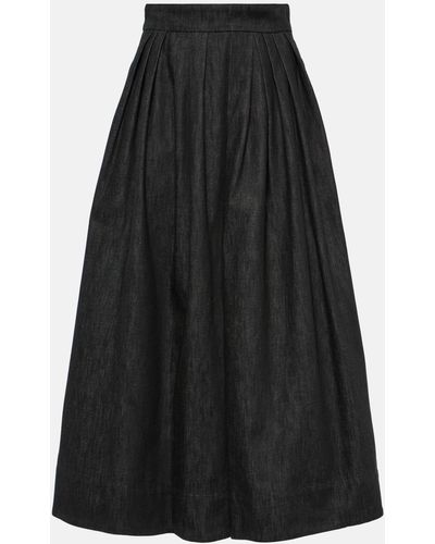 Max Mara Dindy Pleated Denim Maxi Skirt - Black