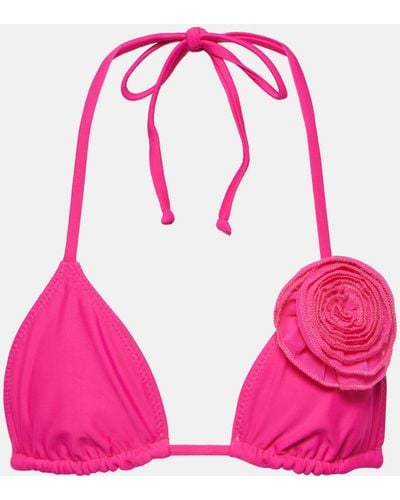 SAME Floral-applique Triangle Bikini Top - Pink