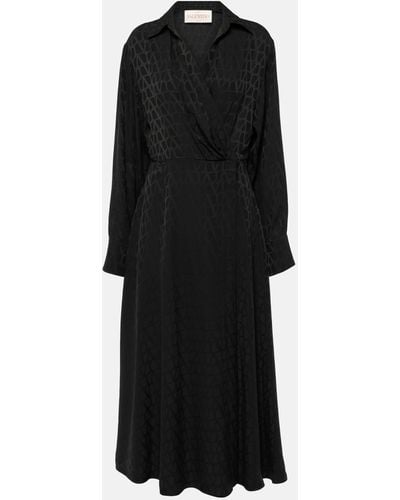 Valentino Monogram Silk Midi Dress - Black