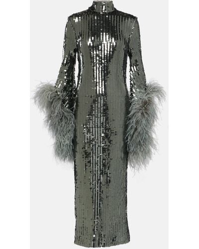 ‎Taller Marmo Del Rio Feather-trimmed Sequined Midi Dress - Green