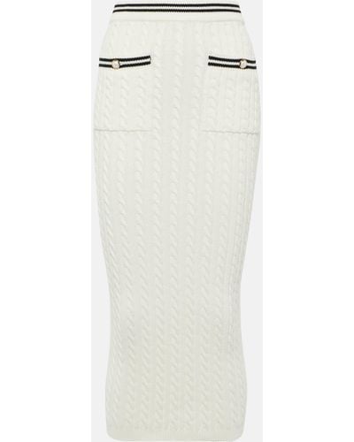 Alessandra Rich Striped Cable-knit Cotton Midi Skirt - White