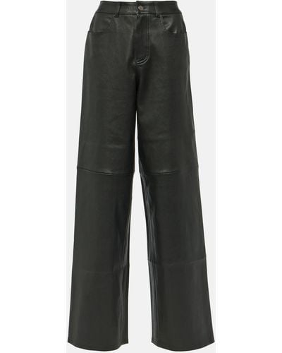 Stouls High-rise Leather Wide-leg Pants - Grey