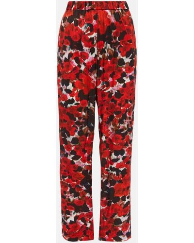 Dries Van Noten Floral Straight Pants - Red