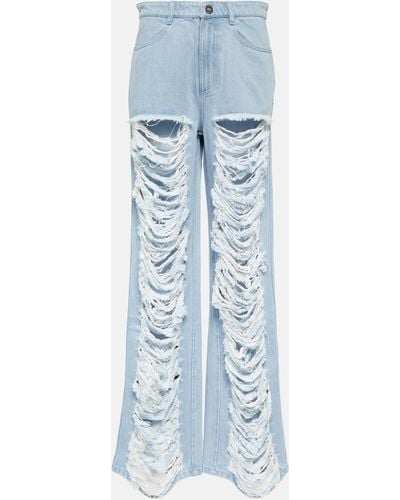 Dion Lee Distressed Low-rise Wide-leg Jeans - Blue