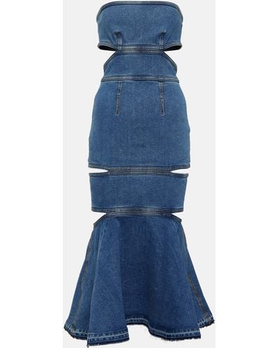 Alexander McQueen Cutout Denim Midi Dress - Blue