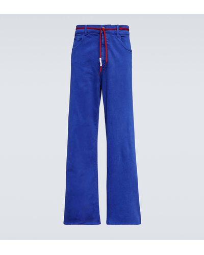 Marni Mid-rise Straight Cotton-blend Pants - Blue
