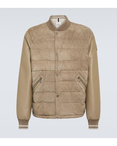 Moncler Chalanches Leather And Down Bomber Jacket - Natural