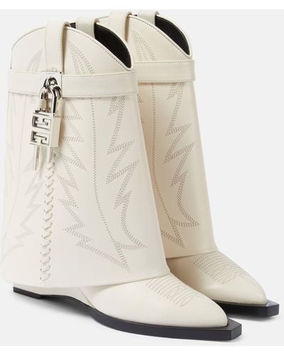 Givenchy Shark Lock Cowboy Leather Ankle Boots - Natural