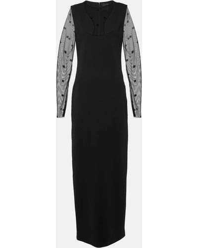Givenchy Logo Embroidered Mesh And Jersey Maxi Dress - Black