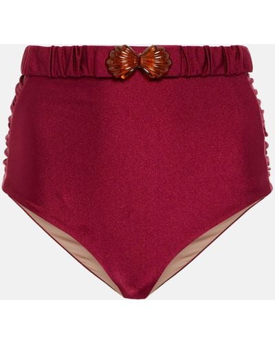 Johanna Ortiz High-rise Belted Bikini Bottoms - Red