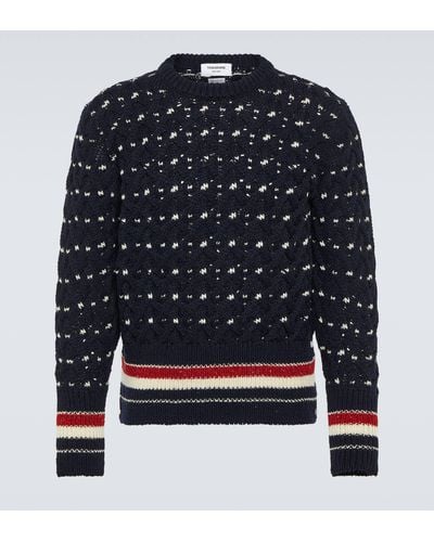 Thom Browne Cable-knit Wool-blend Sweater - Blue