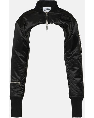 Jean Paul Gaultier Cropped Satin Bomber Jacket - Black