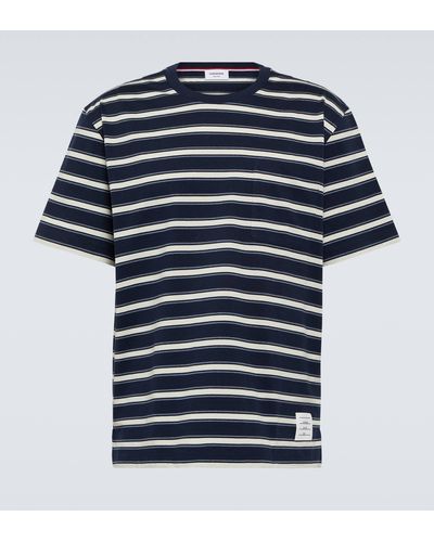 Thom Browne Striped Cotton Jersey T-shirt - Blue