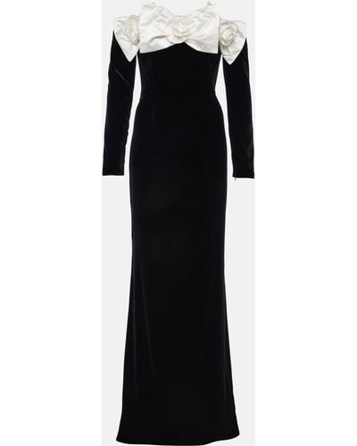Alessandra Rich Bow-detail Off-shoulder Velvet Gown - Black