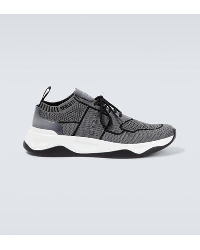 Berluti Shadow Knitted And Leather Sneakers - Metallic