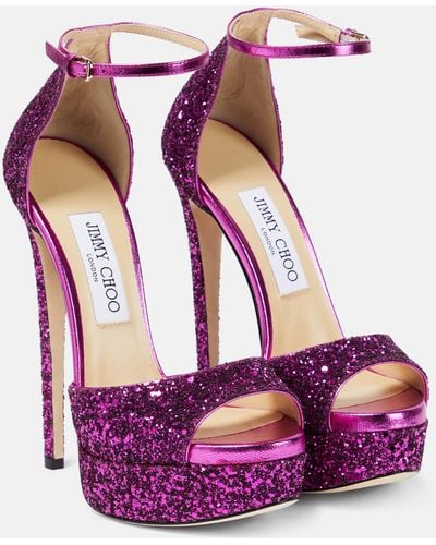 Jimmy Choo Max 150 Glitter Platform Sandals - Purple