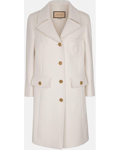 Gucci Double G Embroidered Wool Coat - Natural
