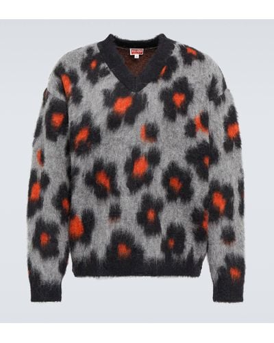 KENZO Jacquard Wool And Alpaca-blend Sweater - Grey