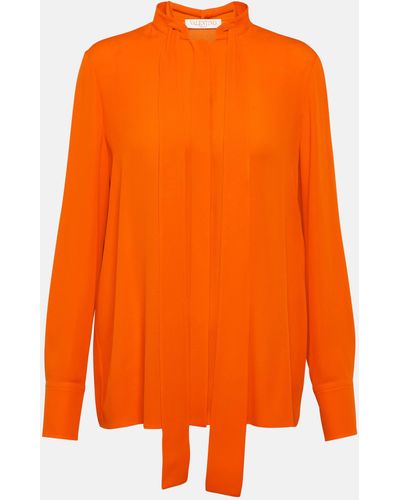 Valentino Scarf Neckline Silk Shirt - Orange