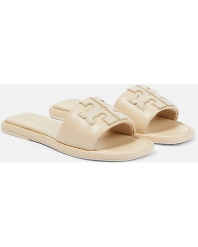 Tory Burch Leather Slides - Natural