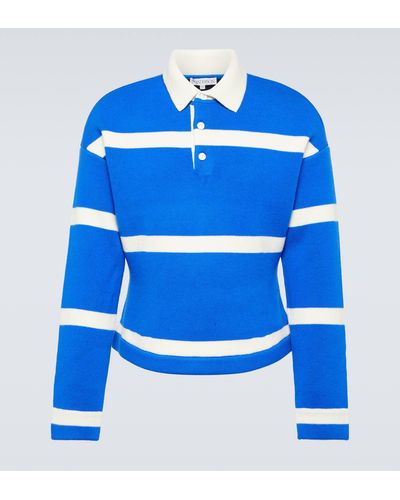 JW Anderson Striped Wool-blend Polo Shirt - Blue