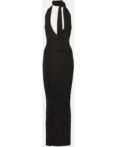 AYA MUSE Scarf-detail Metallic Knit Maxi Dress - Black
