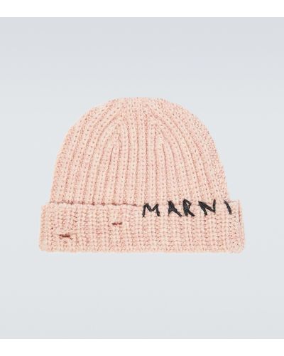 Marni Logo Ribbed-knit Virgin Wool Beanie - Pink