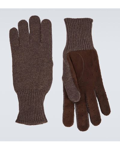 Brunello Cucinelli Suede-trimmed Cashmere Gloves - Brown