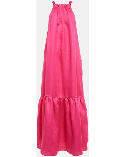 Asceno Ibiza Linen Maxi Dress - Pink