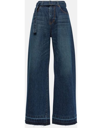 Sacai Belted High-rise Wide-leg Jeans - Blue